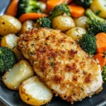Crispy Parmesan Crusted Chicken with Roasted Veggies